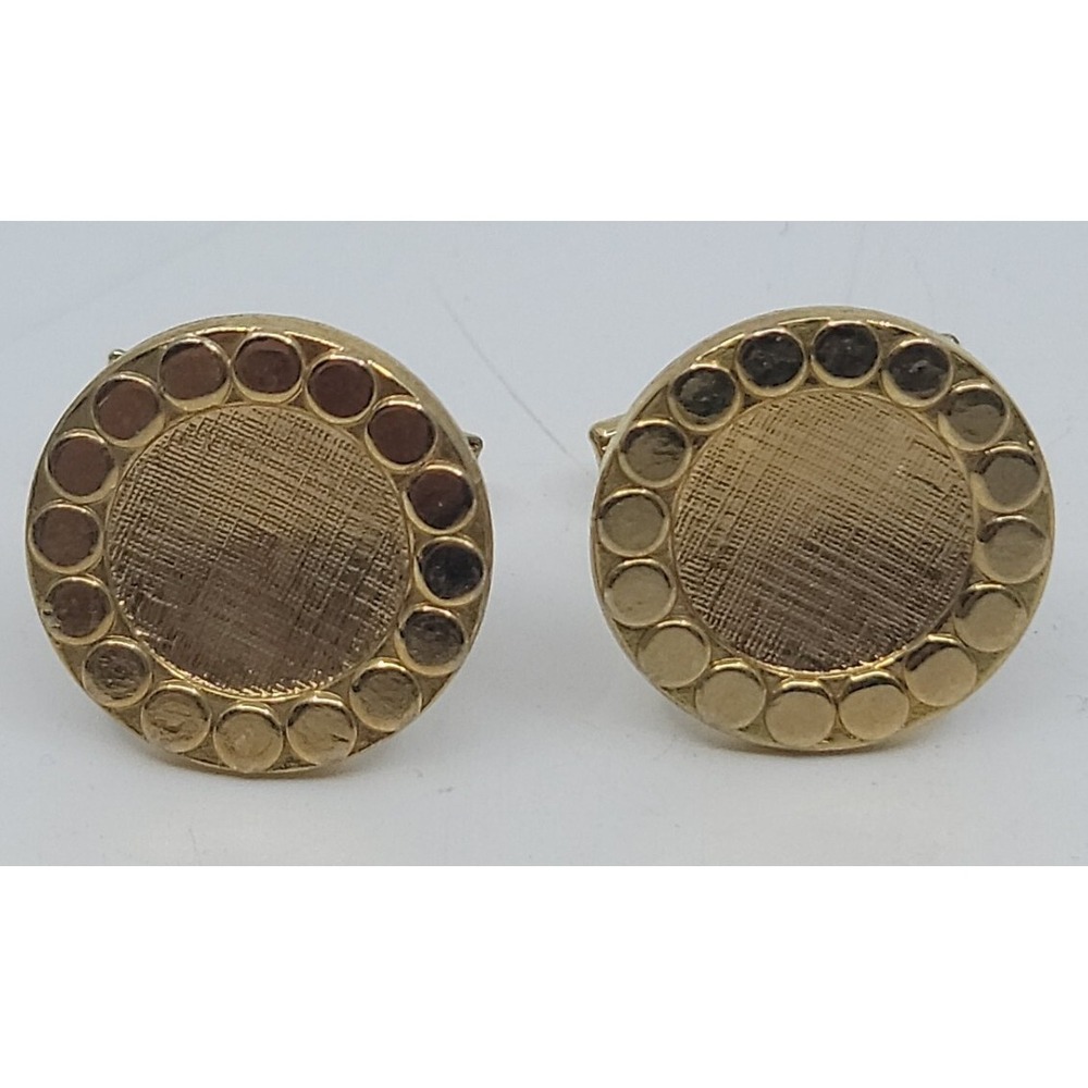 Gold Tone Circle‎ Cufflinks Unmarked Estate Cleanout Jewelry Find
